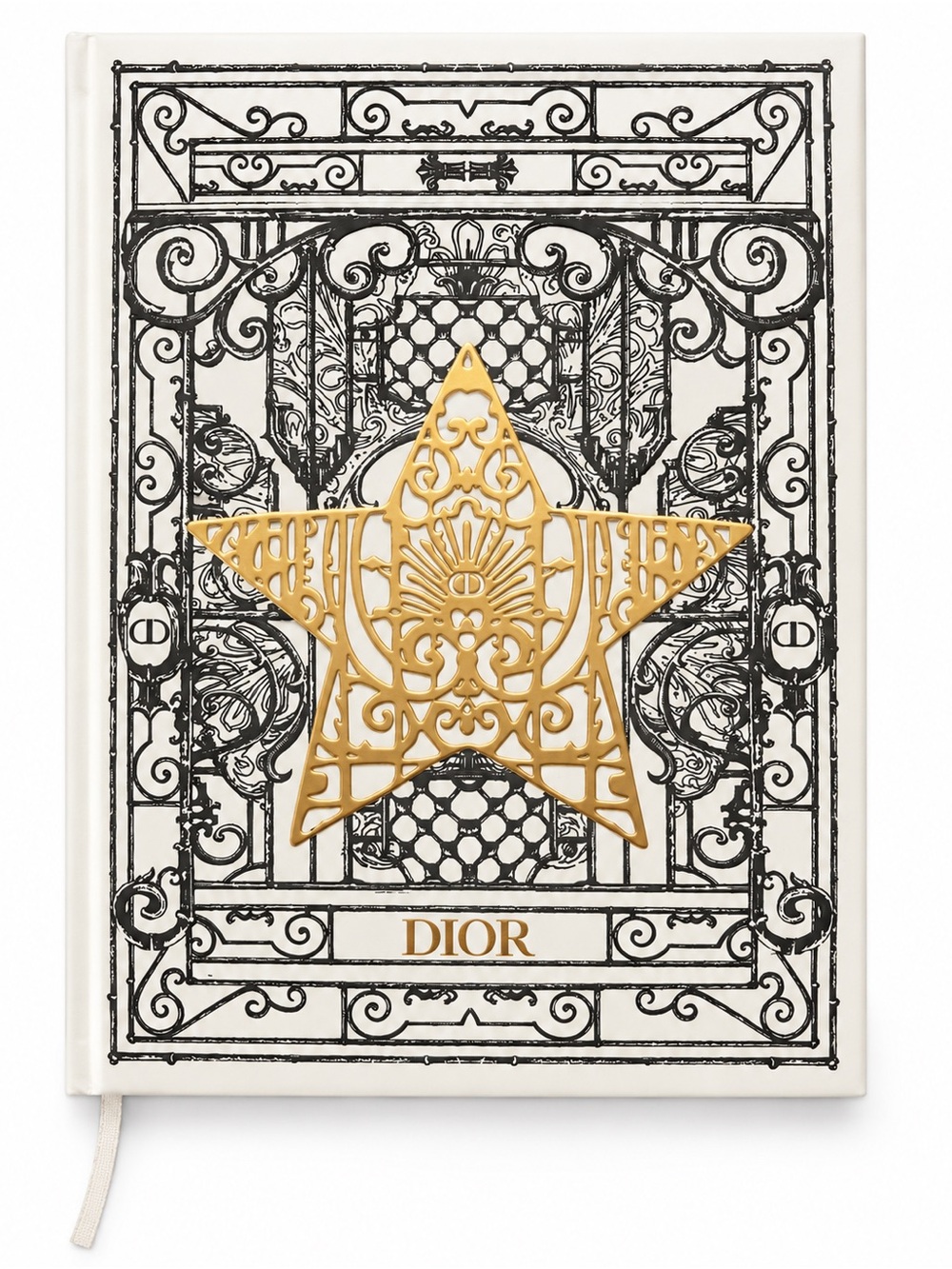 Dior Limited Edition Gold Star Notebook Journal White Black Gold